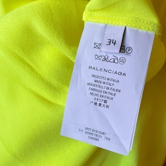 Balenciaga 100% silk asymmetrical triangle-hem split-sleeve chartreuse blouse